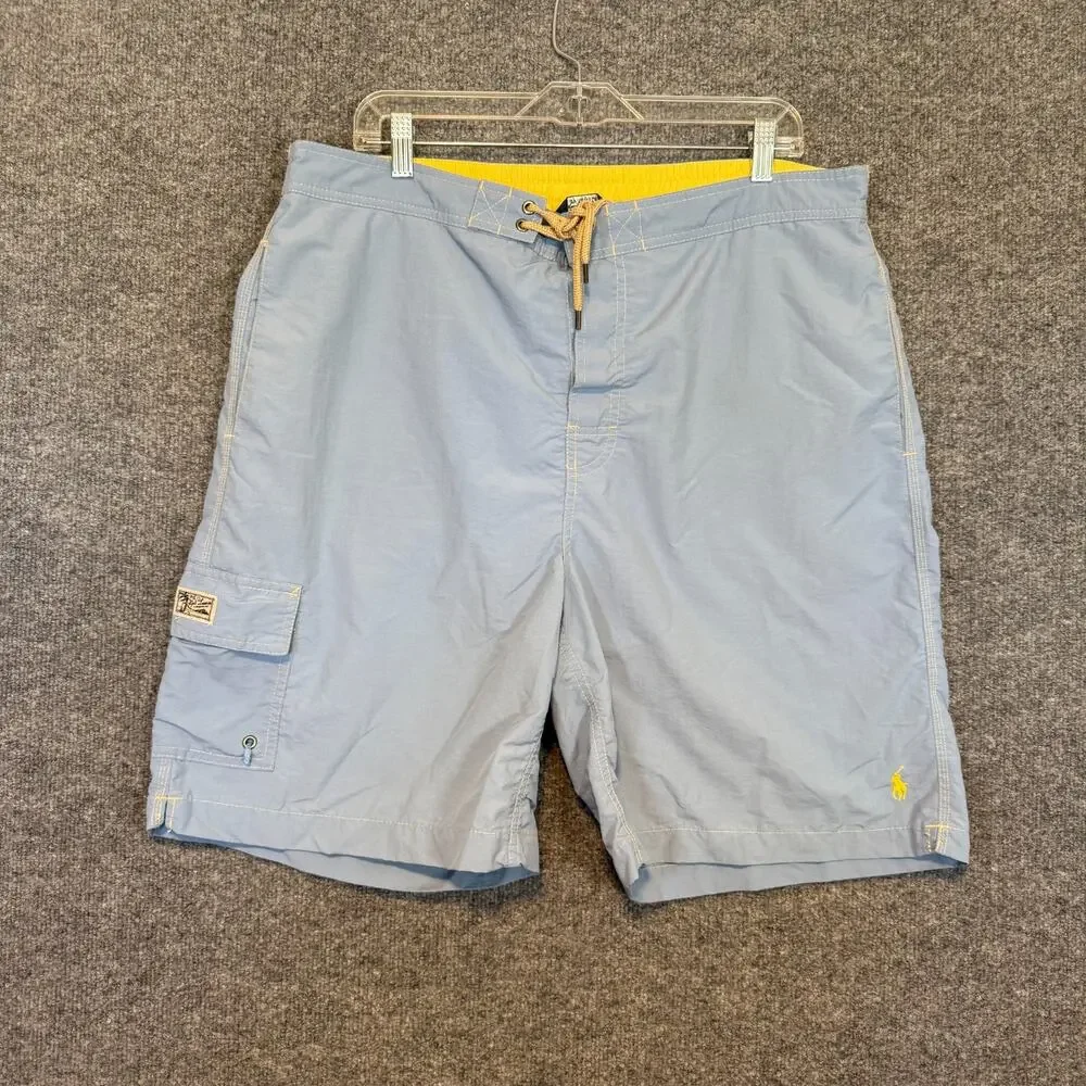 Polo Ralph Lauren‎ Board Shorts Mens XL Blue Yellow Cargo Mesh Lined Swim Trunks